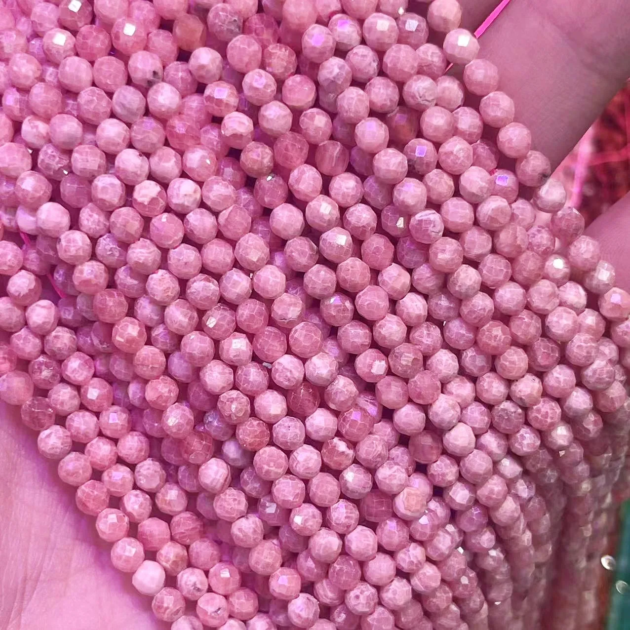 Noble 4mm Natural Rhodochrosite Faceted Round Beads Pink Rhodonite Stone Argentina Raw Ore Dialogite Gem Charm Bead DIY Jewelry