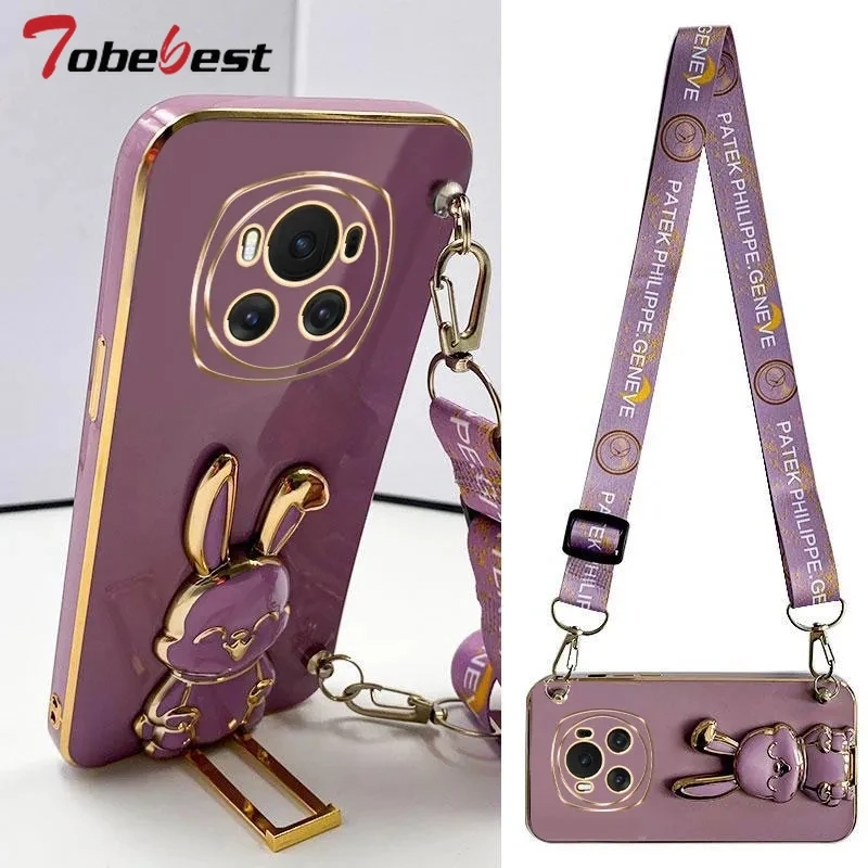 Elegant Crossbody Rabbit Bracket Plating Silicone Case