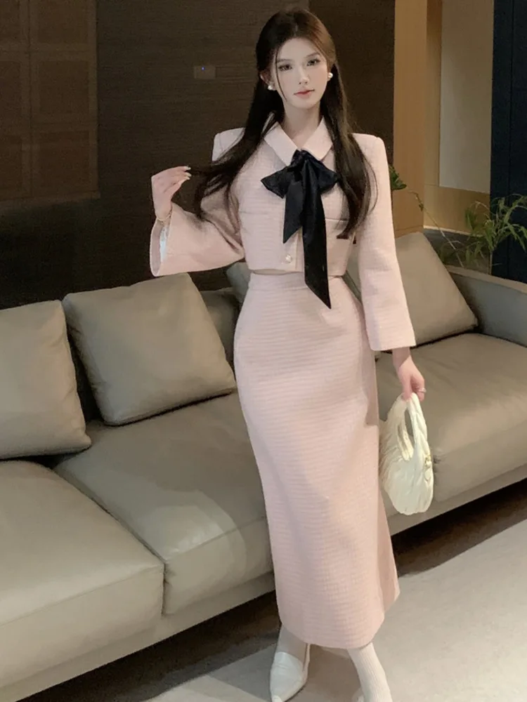 

High Quality French Elegant Fashion Small Fragrant Two Piece Set For Women Short Jacket Coat + Skirt Suits Sweet 2 Piece Outfits