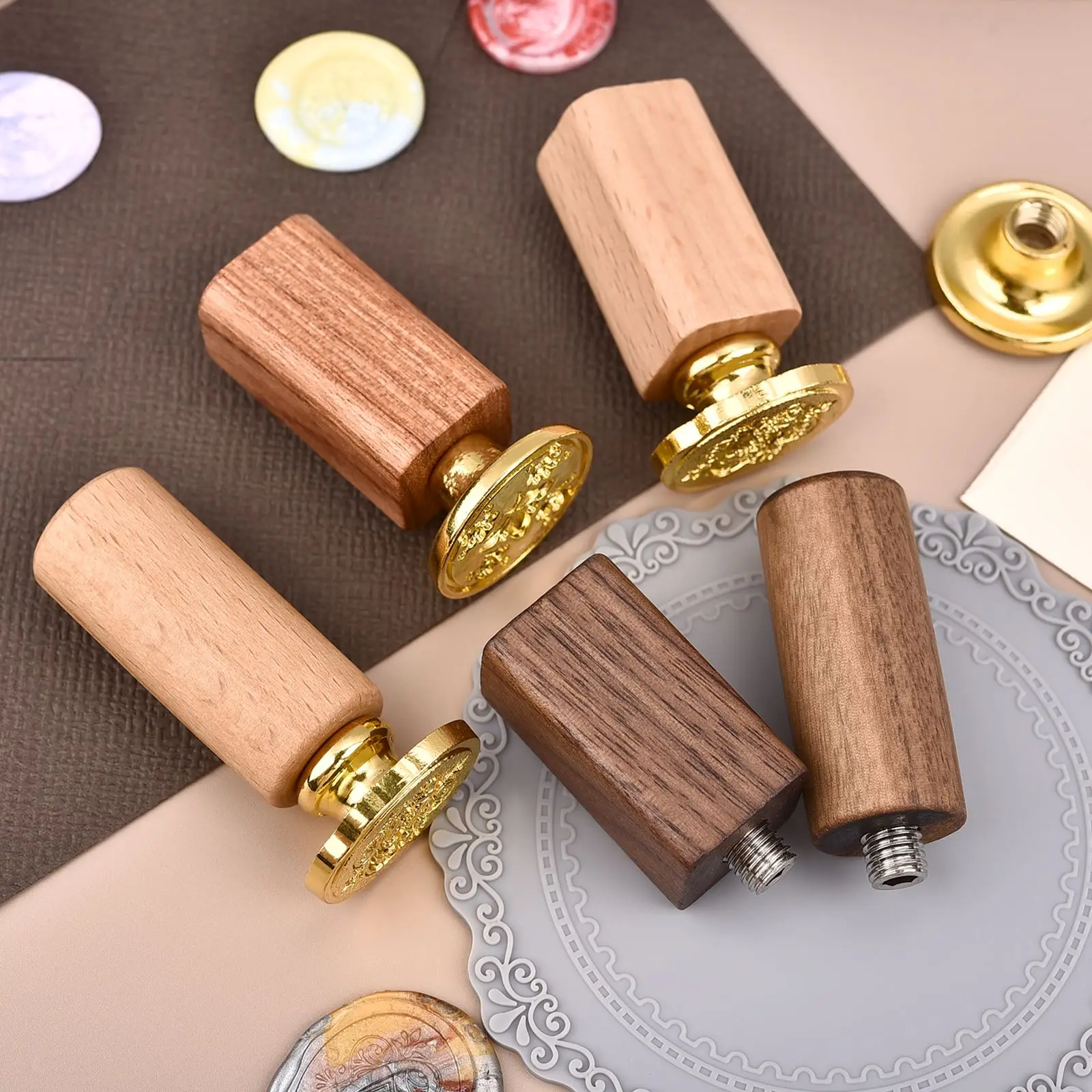Manico in legno di qualità sigillo di cera accessori per timbri portatile Mini strumento di tenuta fai da te manici in noce perlato retrò Post regali decorativi - immagine 5