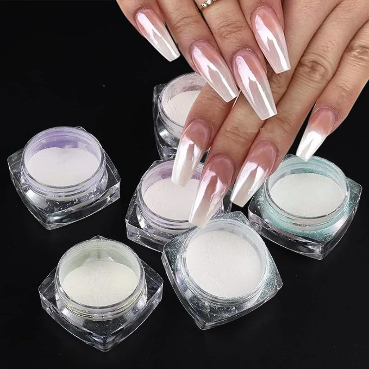Pearl White Nails Glitter Aurora Nails Moonlight Powders Fritillary Shell Mirror Pigment Nail Decoration