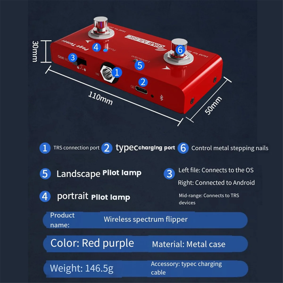 JAS-GIMI Wireless Page Turner External Bluetooth Page Turner Pedal Supports Looper Connection Compatible with Smartphone