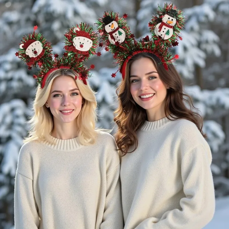 Christmas Glitter Hair Accessories Cartoon Snowman Xmas Tree Elk Headbands 2025 Christmas Party Decoration Hairbands New Year