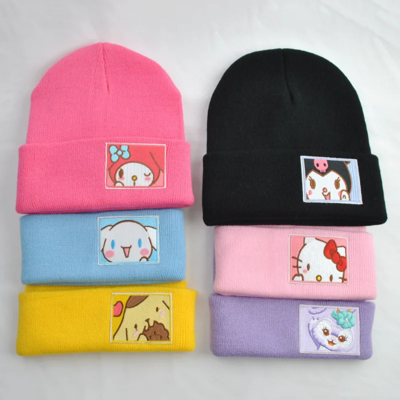 

Sanrio Hello Kitty Knitted Hat Cartoon Kuromi Melody Knitted Hat Outdoor Protection Couple Dress Up Cute Warm Cold Hat