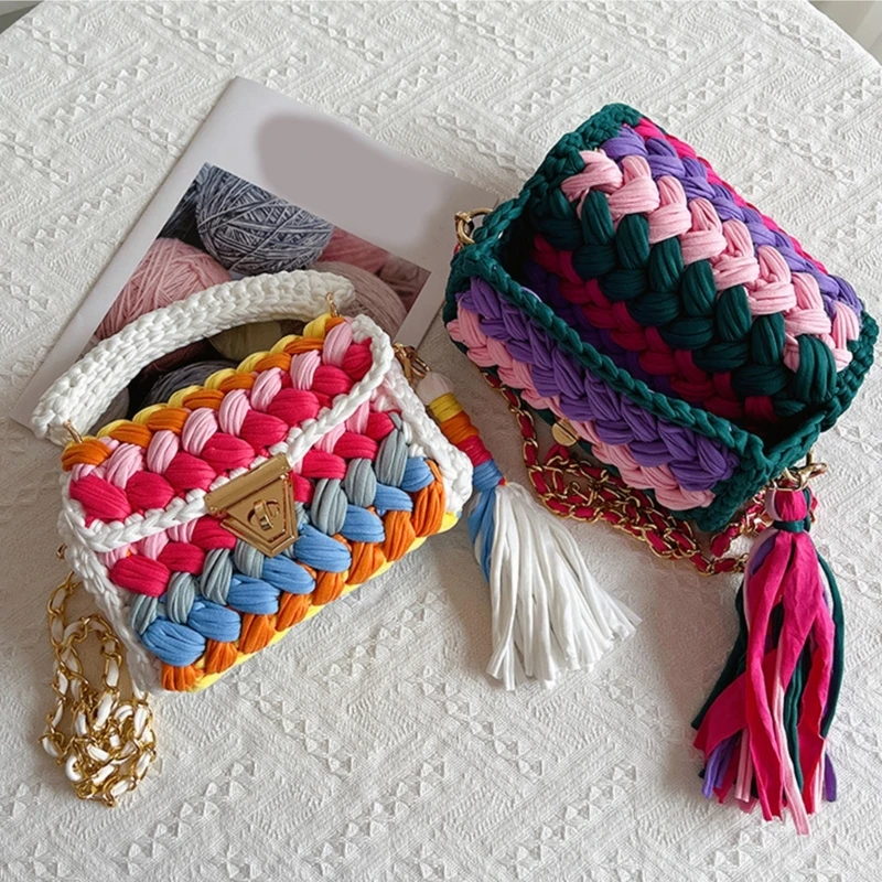 2023 NEW Handbag Large Capacity Handmaede Woven Shoulder Bag Versatile Crochet Tote for Girl Women Trendy Crossbody Bag