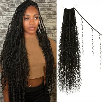 8 Packs Boho Soft Locs Crochet Hair with Curly Ends Pre-looped Long Bohemian River Locs Crochet Synthetic Hair for Black Women 1