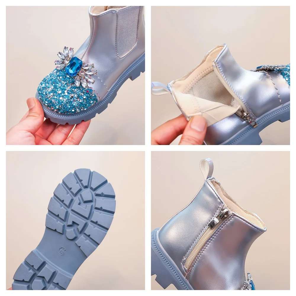 Girls Crystal Ankle Boots Winter Breathable Non Slip Boots