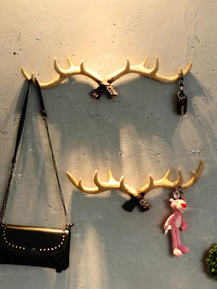 

Nordic Doorstep Key Hook Wall Hanging Creative Porch Hanging Clothes Hook Wall Deer Horn Decoration Storage Rack Clothes Hat Rac