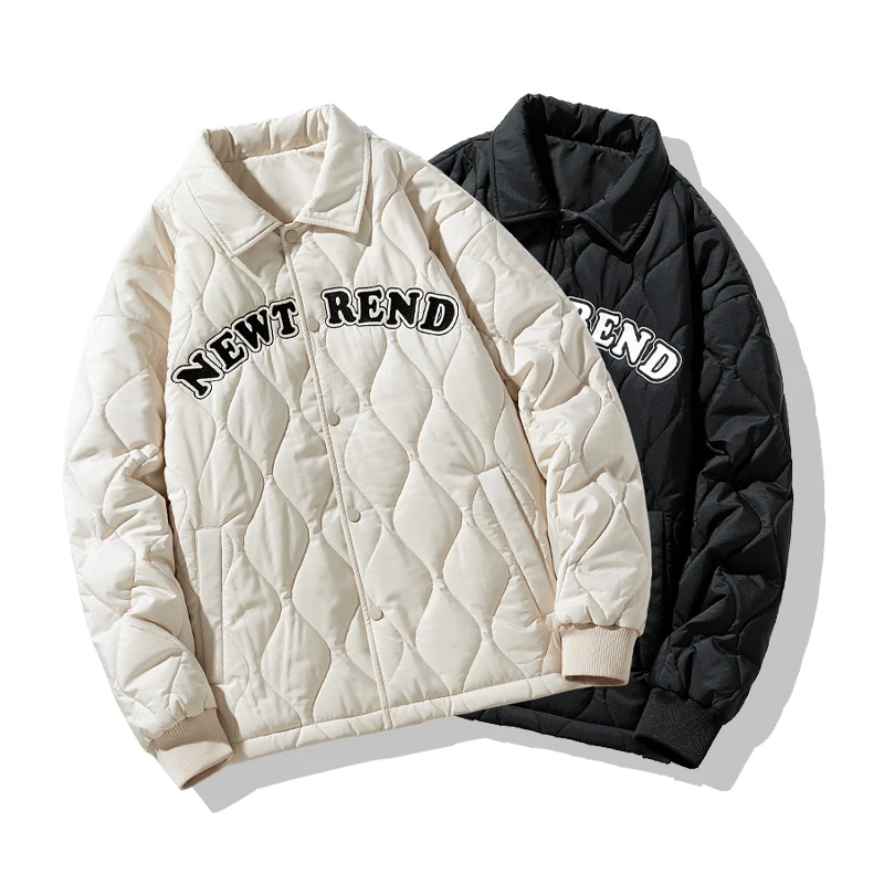 Men's Winter Baseball Clothes Letter Embroidered Lapel Jacket Cardigan Parkas Cotton-Padded Jacket Unisex Thick Warm Vintage