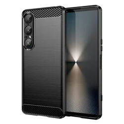 Shockproof Carbon Fiber Brushed Silicone Bumper Phone Case for Sony Xperia 1 IV (Black)