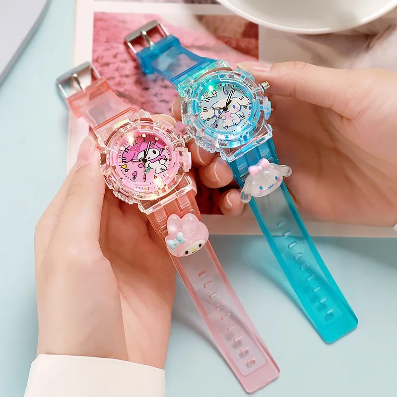 Sanrio luminescence Cinnamoro Kuromi 3D Pattern Child Wrist Watch Cute Watch Cartoon Christmas Watchband Kids Gift 2