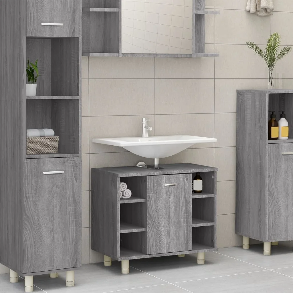 Sonoma Grey Mobile Da Bagno 60X32X53,5 Cm Engineering Wood