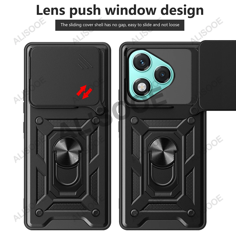 Shockproof Slide Camera Cover with Ring Stand Holder - Protective Phone Case