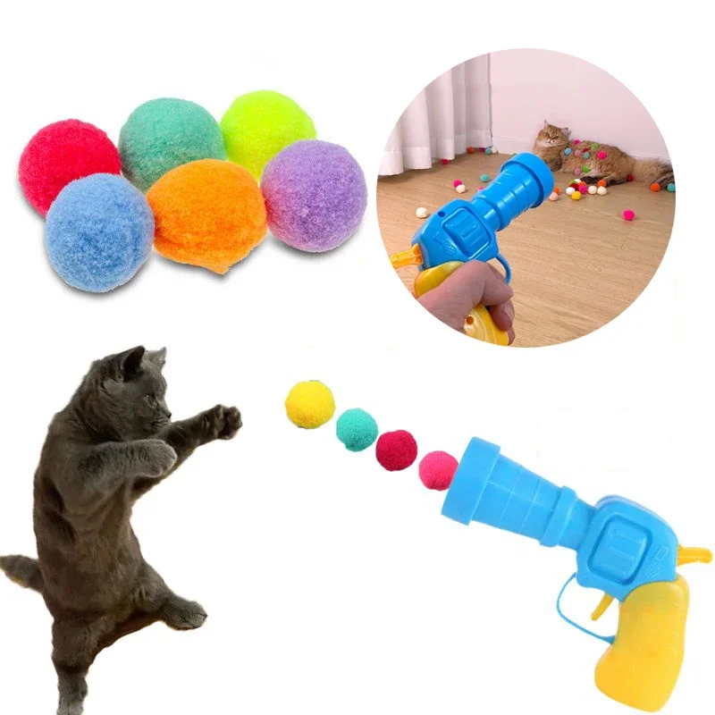 Cat Toys Interactive Launch Training Mini Pompoms Games Stretch Plush Ball Puppy Supplies
