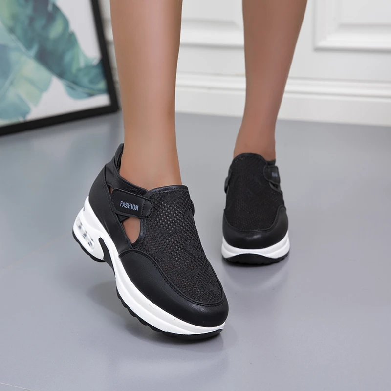 New Women Fashion Vulcanized Sneakers Platform Solid Color Flats Ladies Shoes Casual Breathable Wedges Ladies Walking Sneakers