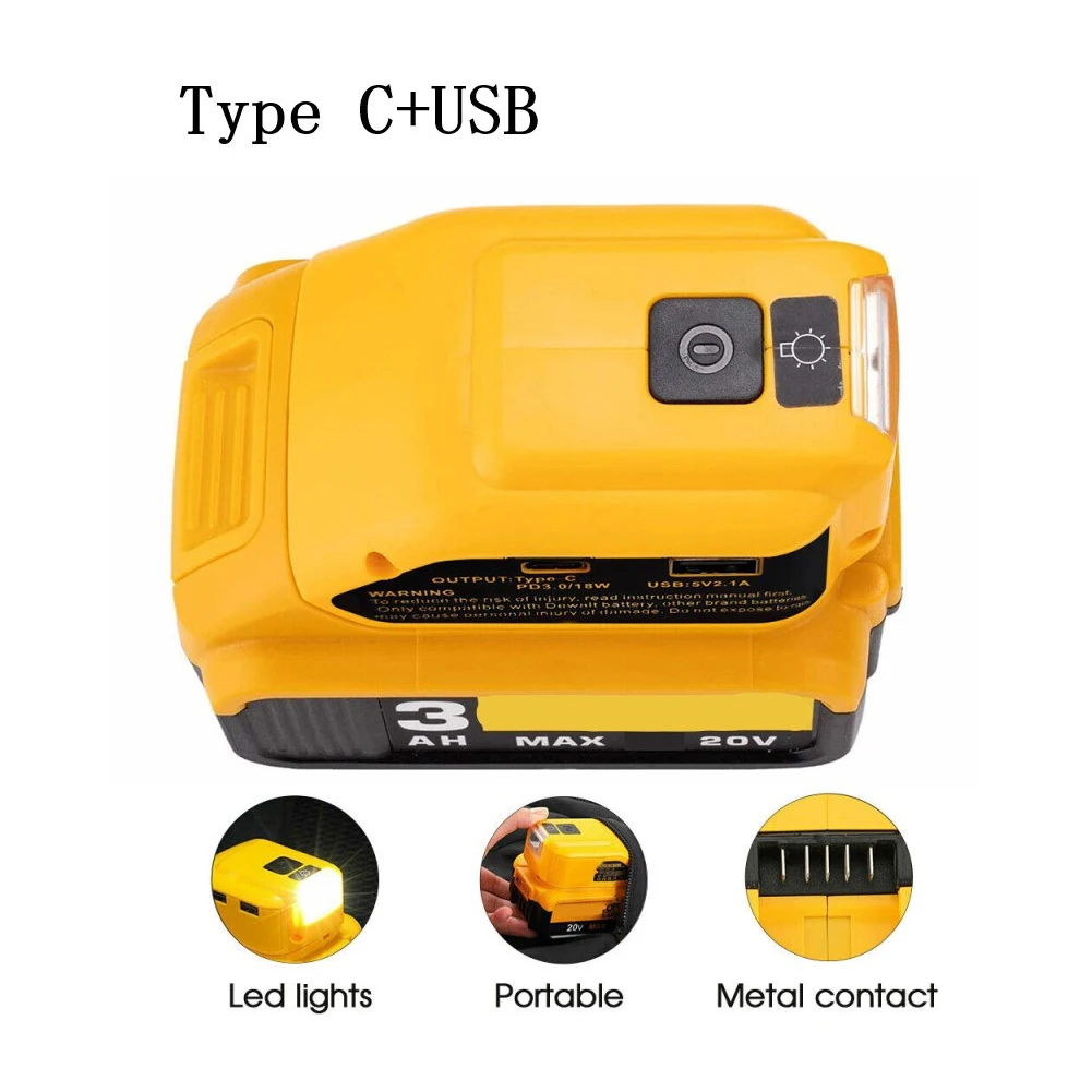

For/For 14.4-20V Li-Ion Battery Adapter With USB+Type-C Charger 105*75*40 (mm) 14.4-20 (V) Battery Adapter