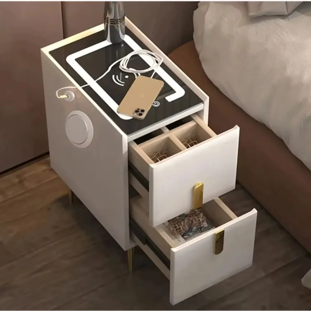 Smart Nightstand Intelligent With Drawers Simple Solid Wood Nightstands Narrow Bedside Table And USB Charging Bedroom Cabinet