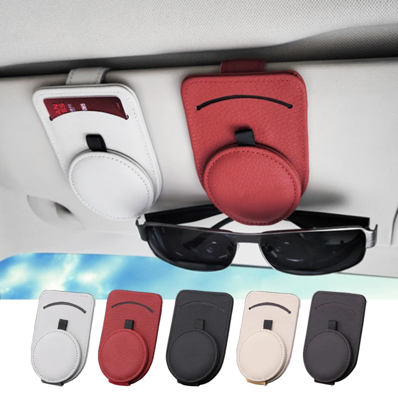 Leather Car Sun Visor Glasses Case Holder Sunglasses Clip Men