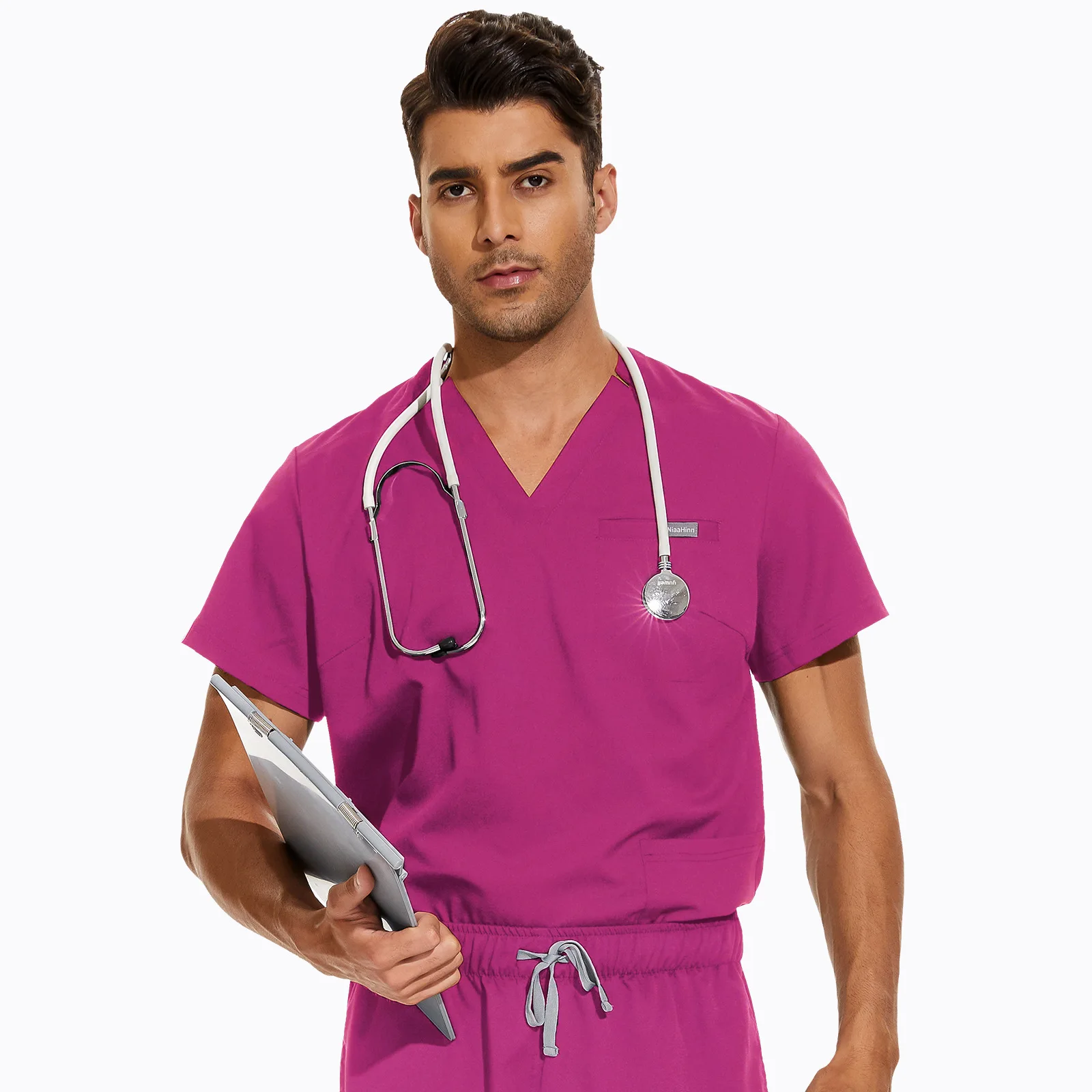 Big size V-neck nurse uniform women short sleeved Scrub set unisex doctor work clothes Clinic dental Beauty Salon Surgical suit