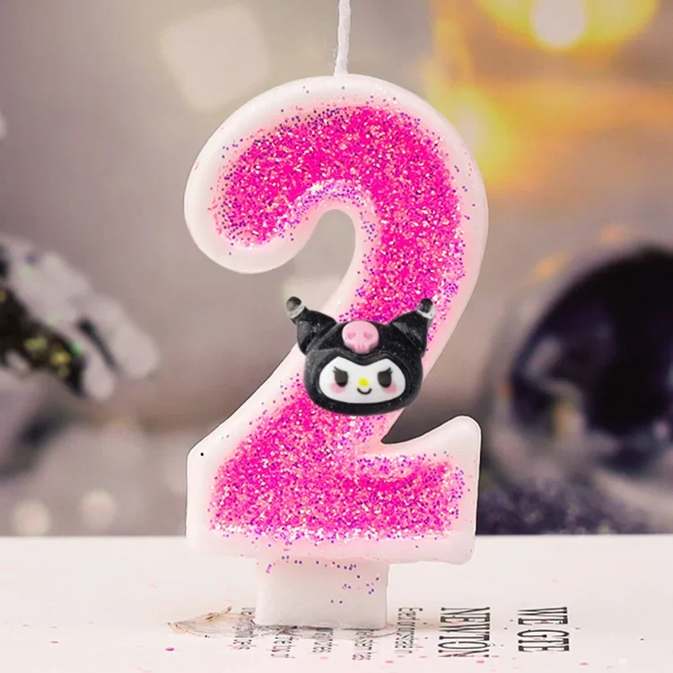 thumbnail image 1 of Vela de cera Kuromi con los dígitos 0-9, adorno para tarta de Sanrio, decoración de cumpleaños, centro de mesa para bodas y aniversarios, 1 of 5