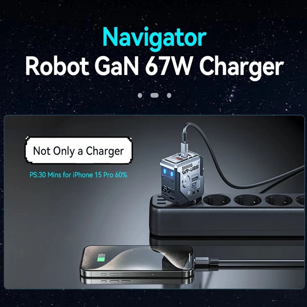 67W GaN Charger Mecha Robot Three Port QC PD Fast Charging Power Adapter