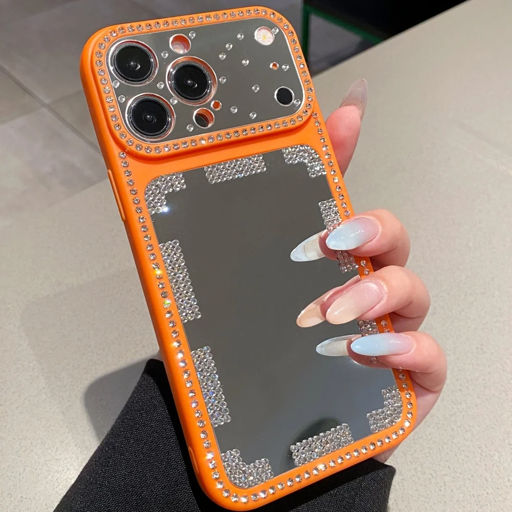Luxury Bling Diamond Rhinestone Makeup Mirror Phone Case - Shockproof Back Cover