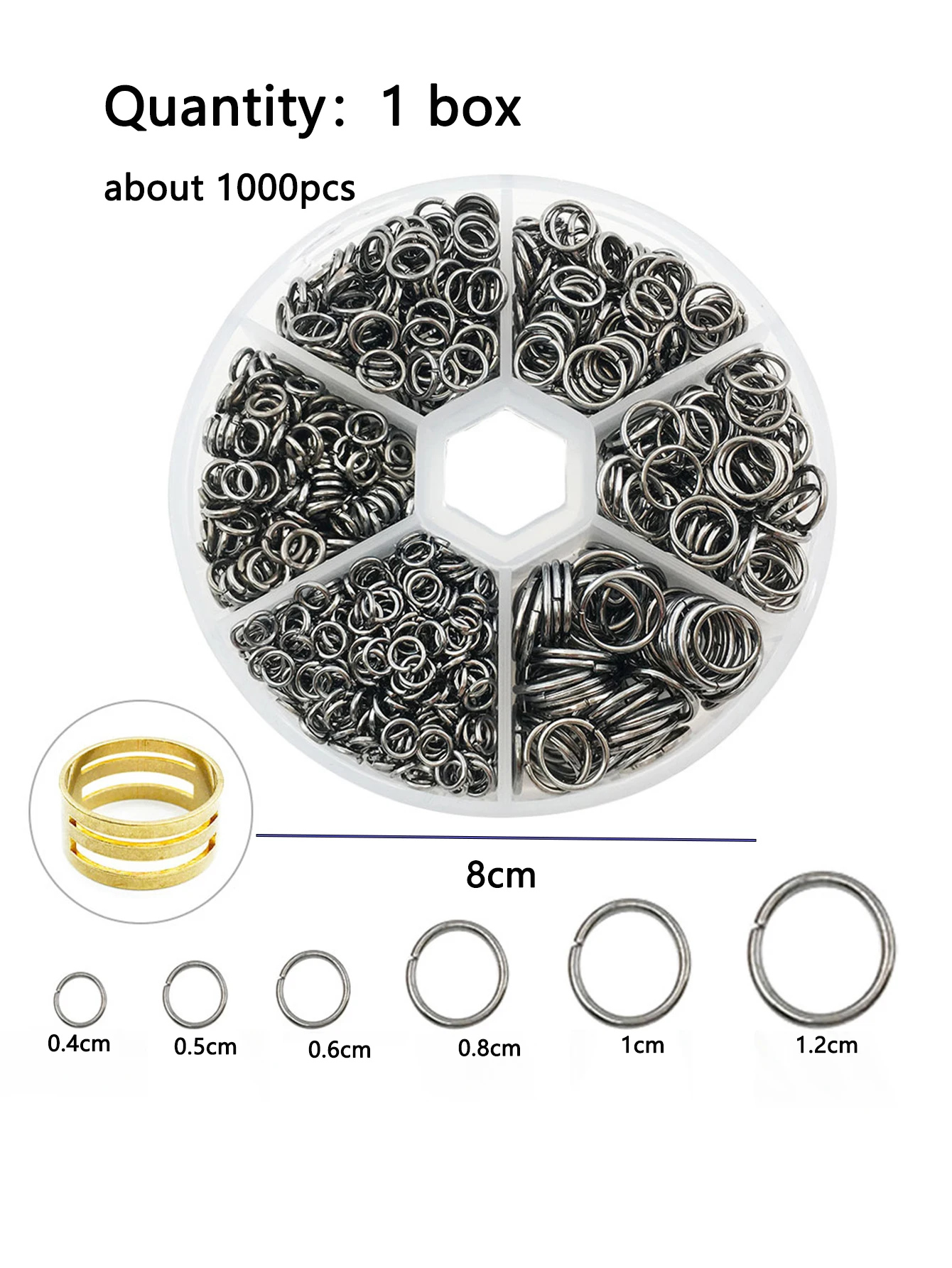 Assorted Jump Rings Set with Opening Tool for DIY Crafts - 1000 Pieces in 6 Sizes