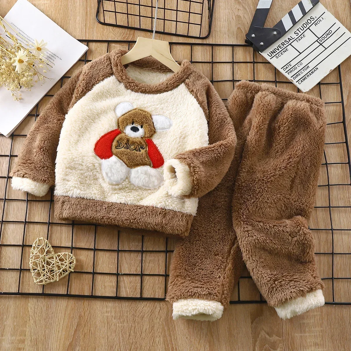 Cotton Pajama Set Children's Winter Flannel Set For Boys and Girls Plush Insulation Home Clothing Children's Pajamas Clothing