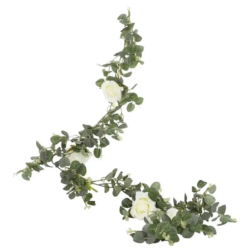 

Garland Eucalyptus Flower Wreath Artificial Greenery Rose Hanging Wedding White Vines Door Fake Faux Vine Leaves Backdrop Decor