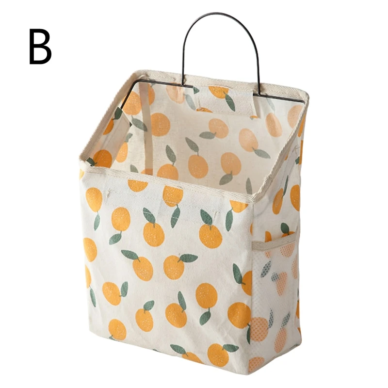 Hanging Storage Bag Cartoon Fruit Pattern Canvas Box Container for Home Bedroom Bathroom Wall Multifunctional 3