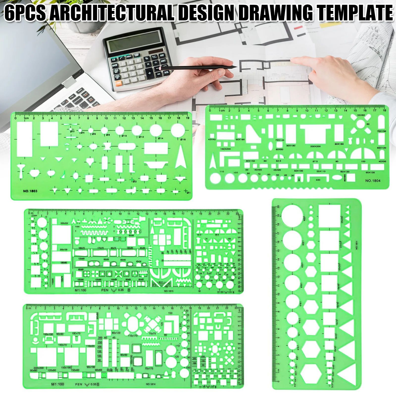 Architect Rulers Multi Purpose Drawing Template Geometric Mold Drawing Tool for Building Formwork Drawings Templates 6 Pcs