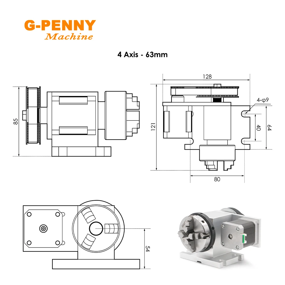 4th Axis Kit With Tailstock Rotate Axis 50/65mm CNC Dividing Head Rotation 4:1 For Mini Router With Nema17 Stepper Motor