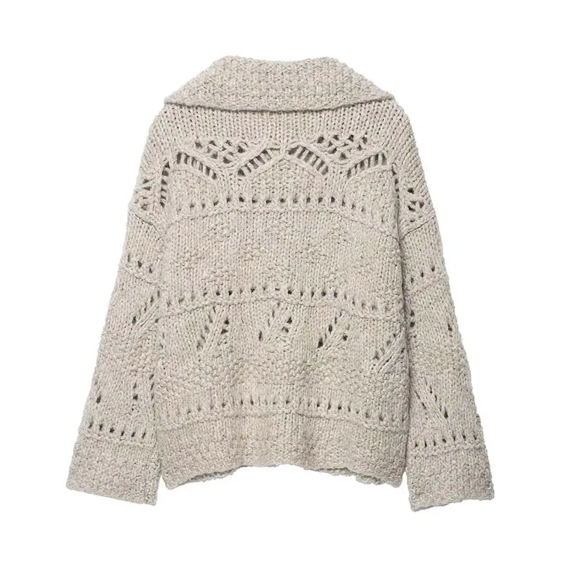 2025 New Women Fashion Knitted Cardigans Long Sleeve Hollow Out Sweater Short Cardigan Autumn Winter New Style Knitwear Coat