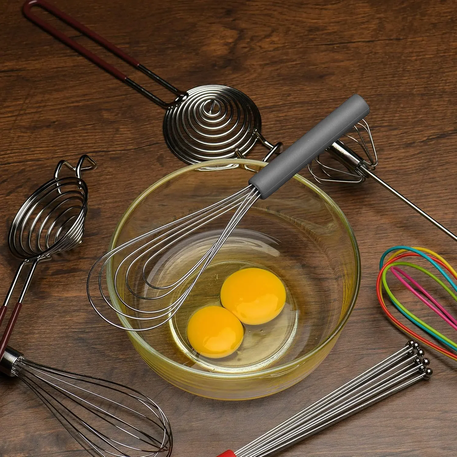 Egg Beater Flat Silicone Handle Egg Wires Beating Stirring Whisk Non Slip For Kitchen Tools Cooking Baking egg beater