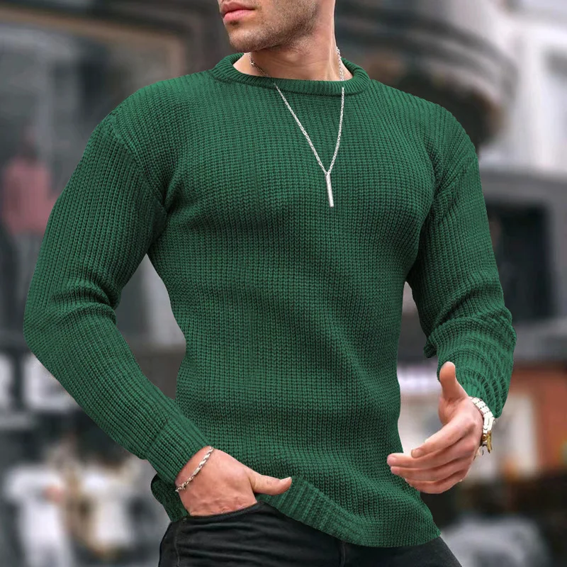 

Autumn Winter Mens Sweaters Casual Slim Fit Long Sleeve Crew Neck Knitting Tops for Men Fashion Solid Color Basic Knit Sweater