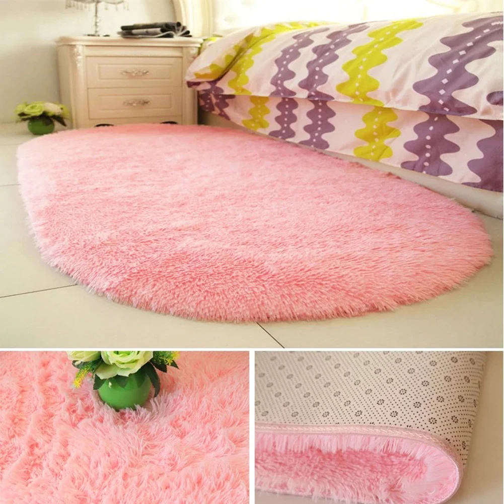 Fashion New 40*60cm Thick Fluffy Rugs Cute Oval Anti-skid Carpet Shaggy Area Rug Home Bedroom Dining Room Floor Mat | Дом и сад