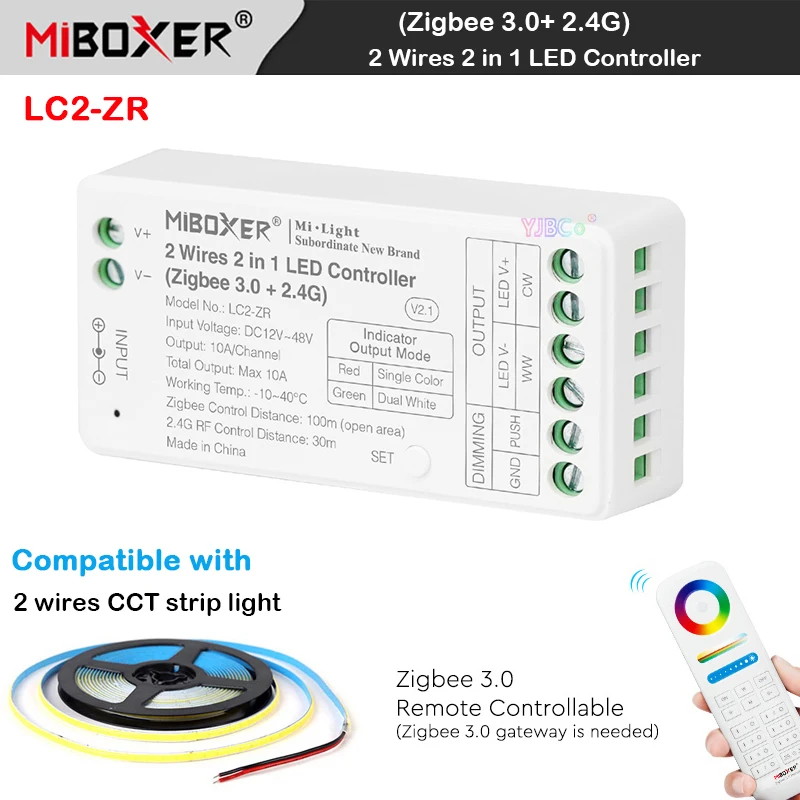 Miboxer Zigbee 3.0 + 2.4G Single Color Dual White Led Strip Controller 2 In 1 Dimmer Per Dc 12V 24V Cct 2 Fili Cob Strips Light