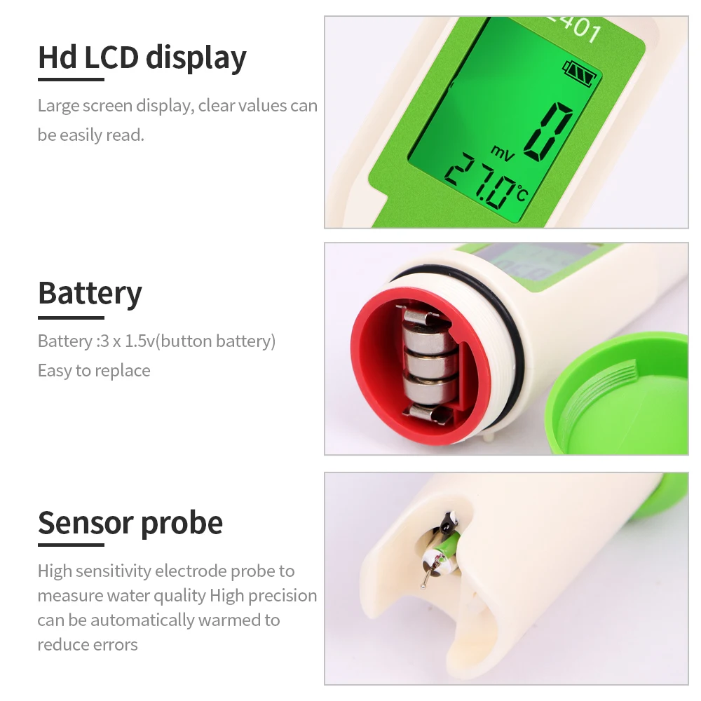 Sfbadde0335dd4c249dfe366033e7c6cfw 5 in 1 Chlorine Meter Pen Water Quality Detector PH, H2, ORP TEMP CL2 Tester Multi-function Spa Swimming Pool Chlorine Monitor Mallzona