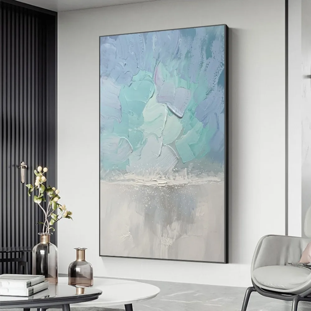 Elegant Blue Oil Painting Abstract Handmade Canvas Decorative Mural