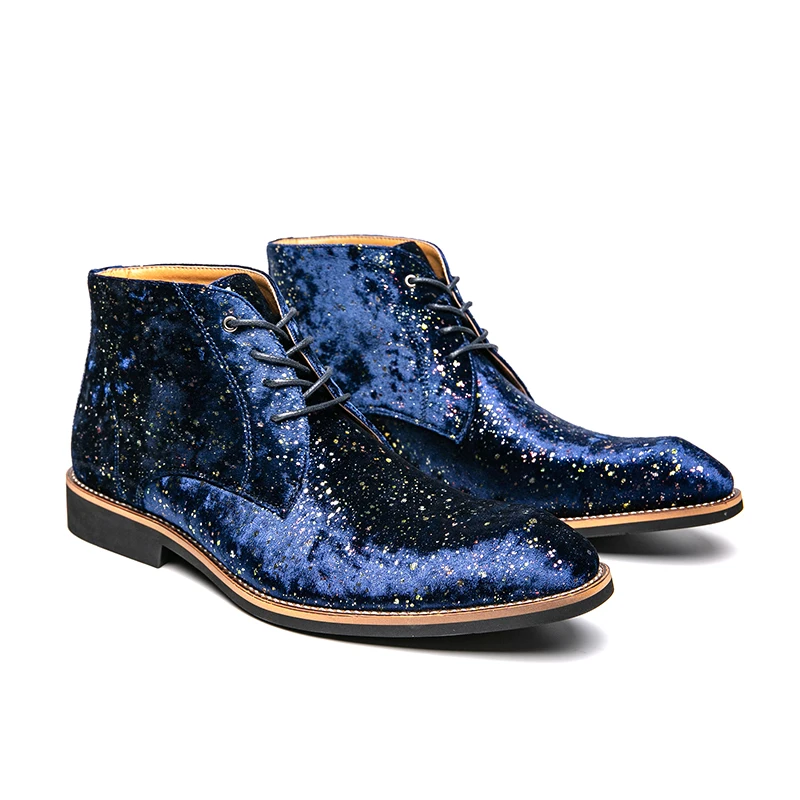 

Men Ankle Boots Brown Black Blue Motorcycle Boots Lace Up Business Handmade Pu Leather Shoes for Men with Free Shipping