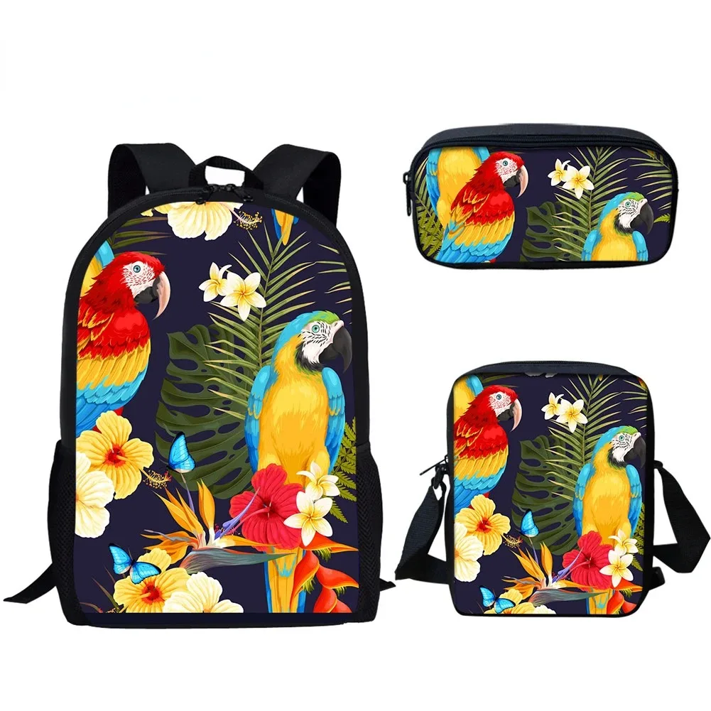 Harajuku Floral Parrot 3D Printing Backpack Student School Backpack, Laptop Backpack, Tilt Shoulder Bag, Pencil Case, Popular,