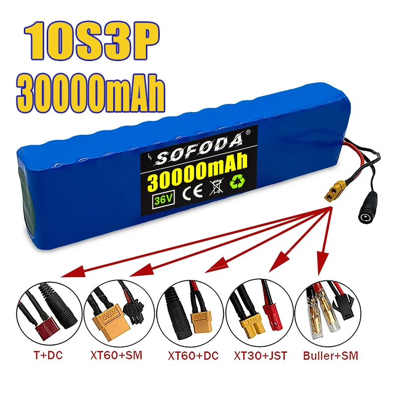 

36V 30Ah 18650 Rechargeable Lithium Battery Pack 10S3P 1000W Power Modified Bicycle Scooter Electric Vehicle with BMS