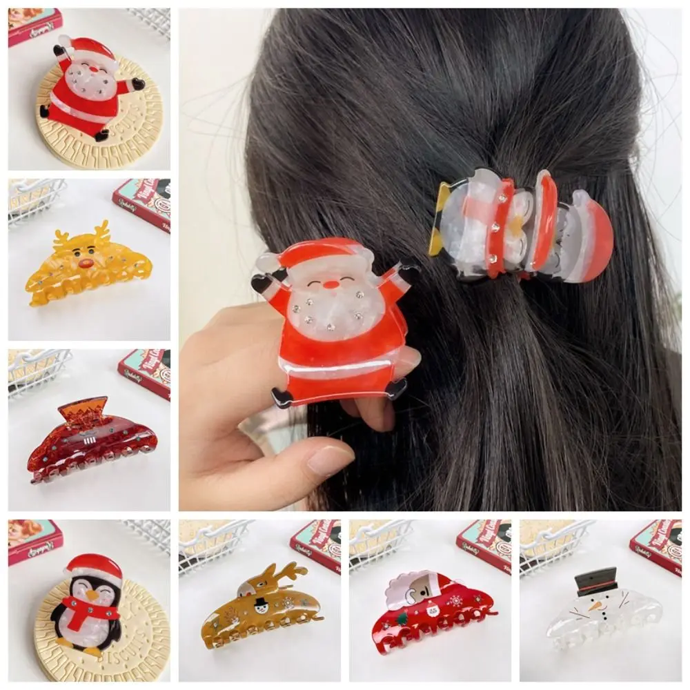 

Penguin Christmas Elk Hair Claw Cartoon Animal Deer Snowman Hair Clip Ponytail Holder Geometric Santa Claus Shark Clip Daily