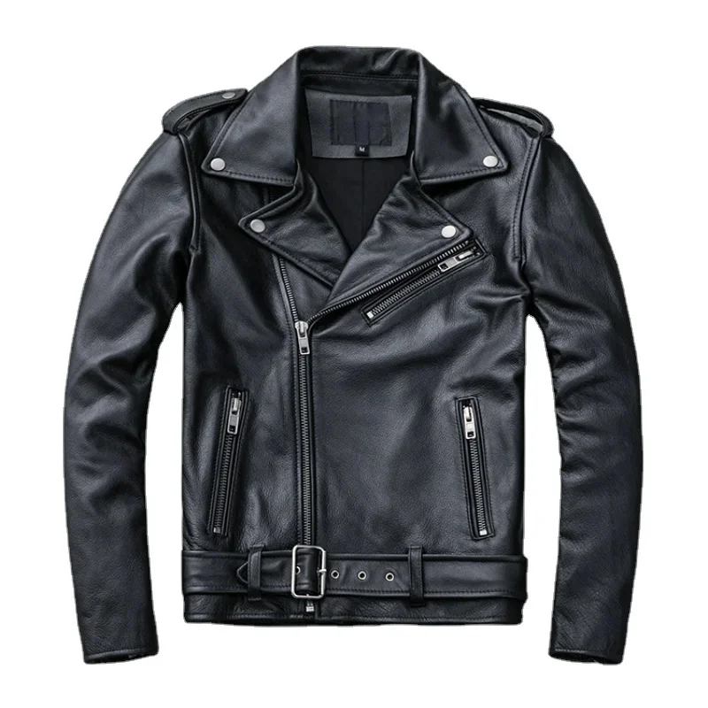 

Classical Motorcycle s Men Leather 100% Natural Cowhide Thick Moto Jacket Winter Biker Clothes Slim Coats M192