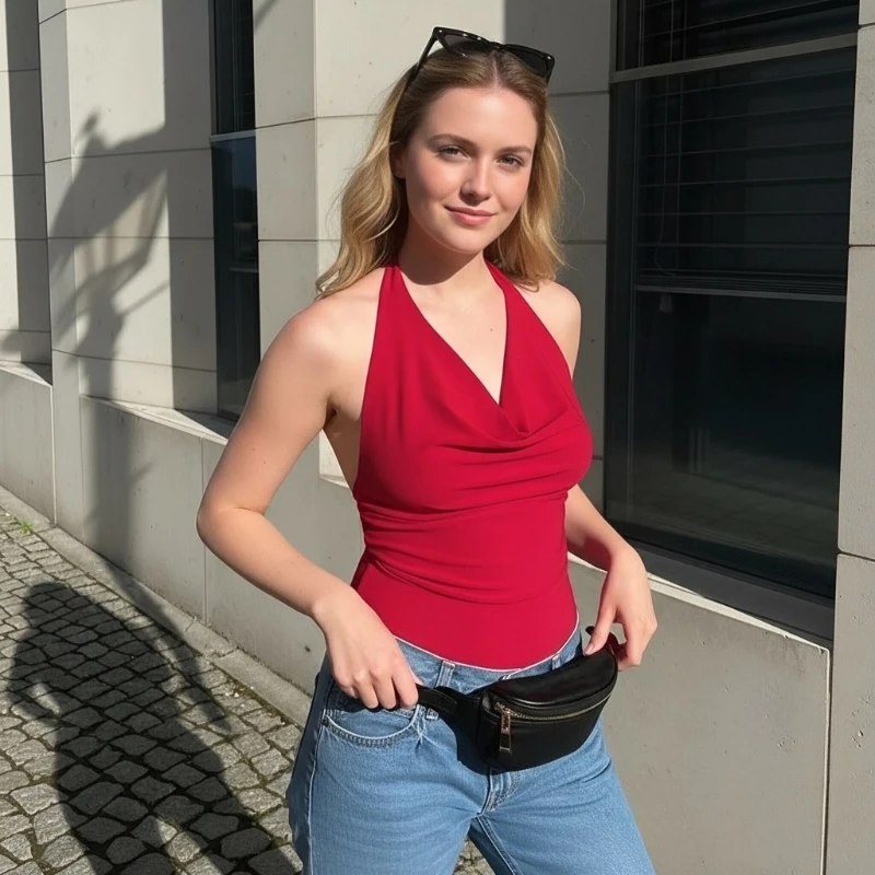 Spring and Summer New U-neck Women's Neck Backless Jumpsuit Fashion Solid Color Sexy Street Sleeveless Slim-fitting Top