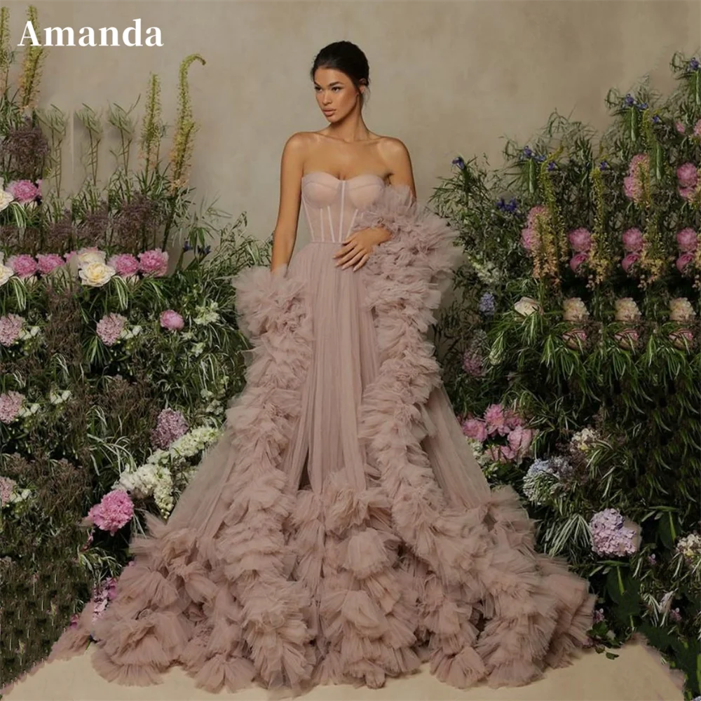 Amanda Sexy Tube Top فساتين سهره فاخره2023 Elegantly Tulle A-line Prom Dresses Princess Crimping FIshbone Vestidos De Noche
