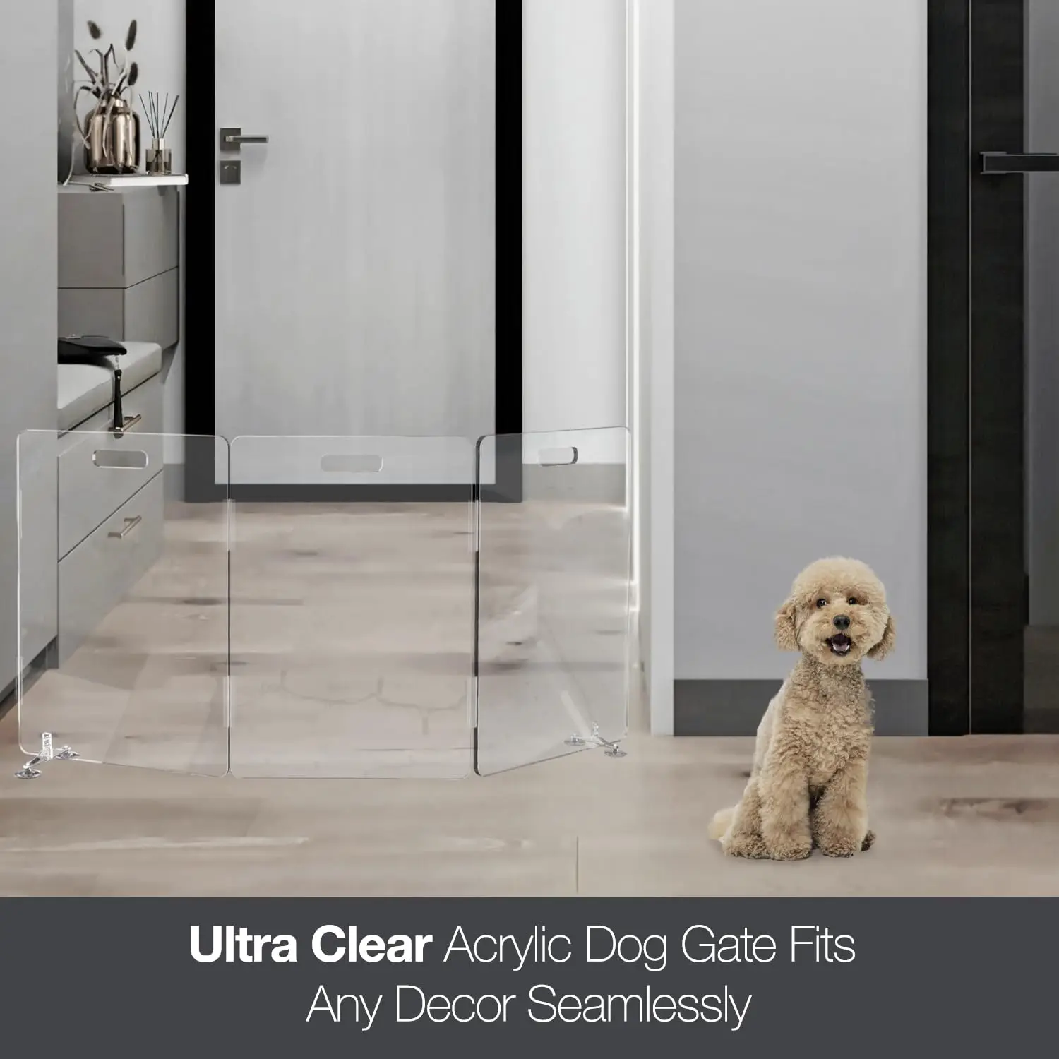 Impact Resistant Clear Acrylic Dog Gate Fence Panels 28ft High, 6 Panels, 120ft Wide Large Clear Dog Play Pen Plexiglas