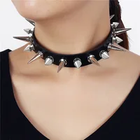 Punk Long Spike tour de cou Faux cuir collier pour femmes hommes Cool gros Rivets clouté Chocker Goth Style collier accessoires 2025 2