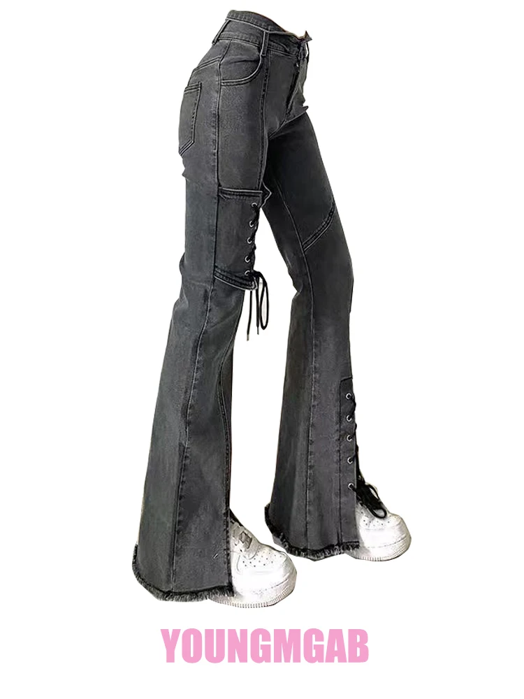 

Low Waisted Jeans Streetwear Fashion Vintage Y2k Women Harajuku Punk Style Flared pants Denim
