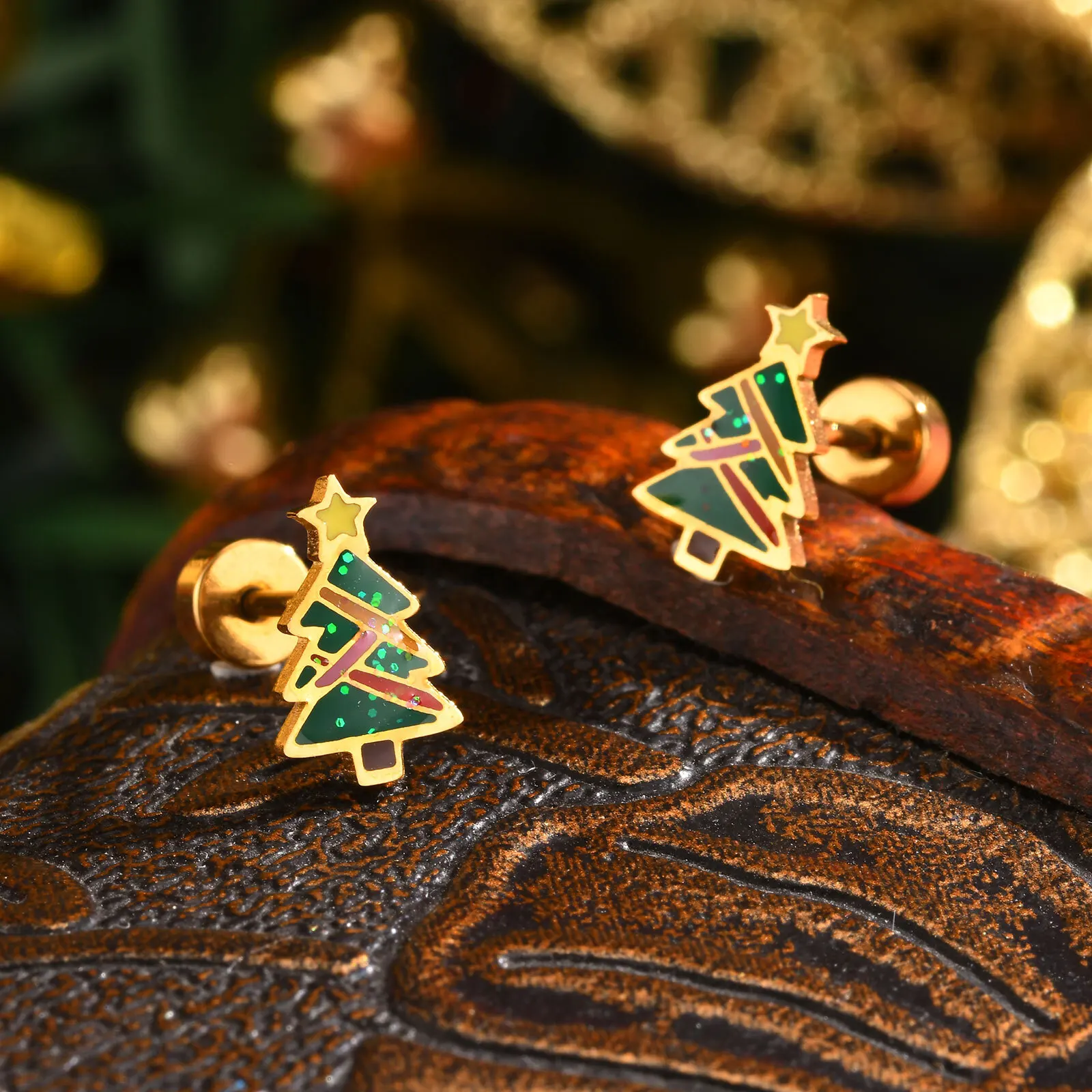 Christmas Earrings for Men Women,Gold Color Stainless Steel Snowman Christmas Tree Stud Earrings,Funny Cute Jewelry Gifs